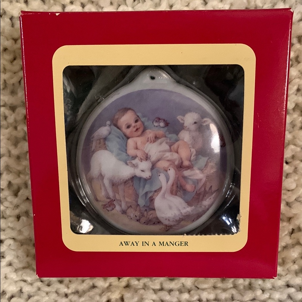 Away in a Manger Christmas ornaments by Carlton Heirloom Collection.